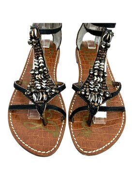 Sam Edelman Ciada Beaded Calf Hair Gladiator Leather Sandals Womens 7 Brown Blac